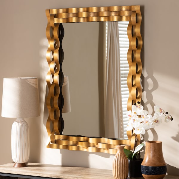 Arpina Modern Antique Gold Finished Rectangular Accent Wall Mirror